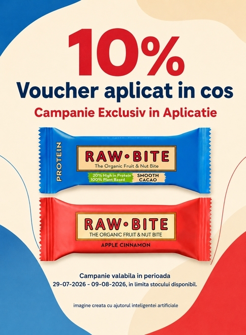 Promotie cu 10% voucher aplicat in cos la Raw Bite Exclusiv in Aplicatie