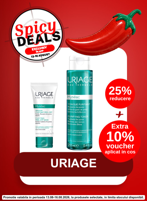 Promotie cu 10% voucher aplicat in cos la Uriage - Spicy Deals Exclusiv in Aplicatie
