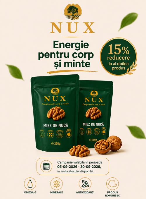 Promotie cu 15% reducere la al doilea produs Nux