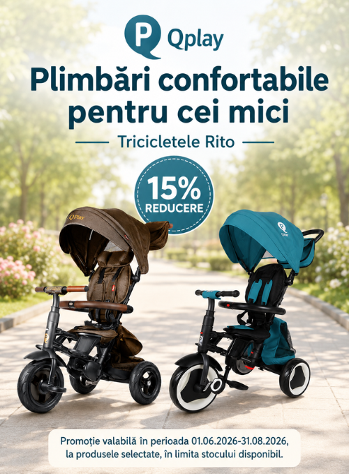 Promotie cu 15% reducere la Qplay Triciclete
