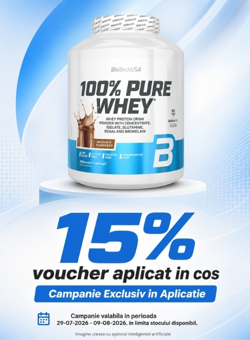 Promotie cu 15% voucher aplicat in cos la Biotechusa Exclusiv in Aplicatie