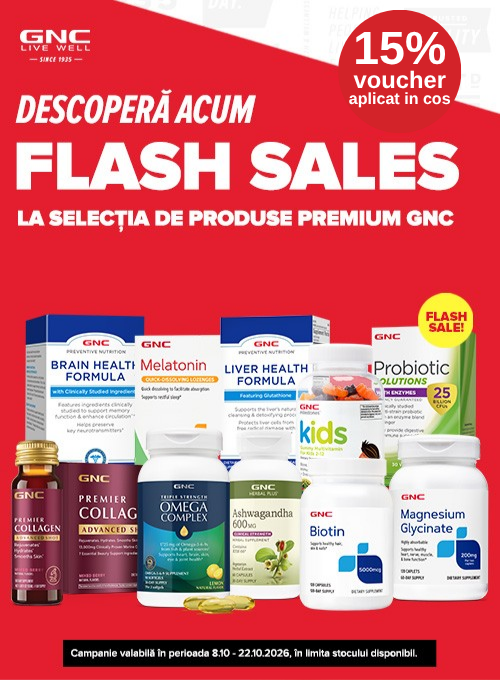 Promotie cu 15% voucher aplicat in cos la GNC