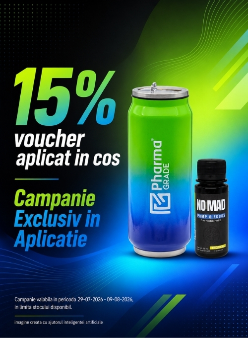 Promotie cu 15% voucher aplicat in cos la Pharma Grade Exclusiv in Aplicatie