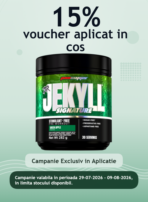 Promotie cu 15% voucher aplicat in cos la Prosupps Exclusiv in Aplicatie