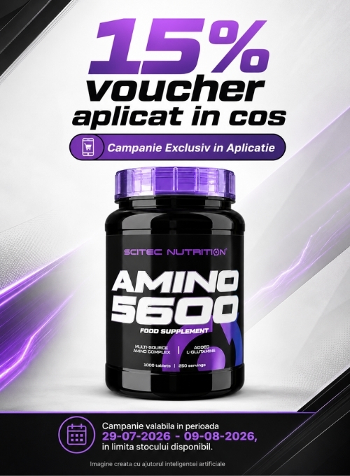 Promotie cu 15% voucher aplicat in cos la Scitec Nutrition Exclusiv in Aplicatie