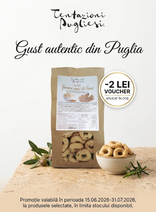 Promotie cu 2 lei voucher aplicat in cos la Taralli cu faina spelta