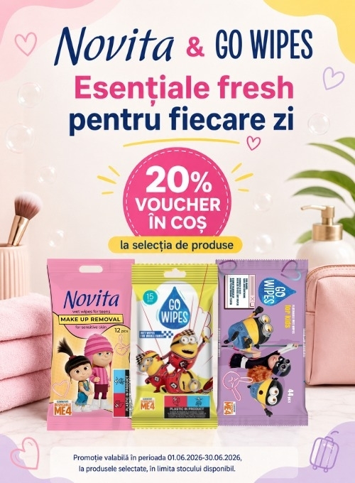 Promotie cu 20%bvooucher aplicat in cos la GoWipes si Novita