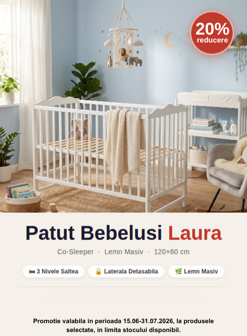 Promotie cu 20% reducere la E-Kids Patut din lemn masiv Laura