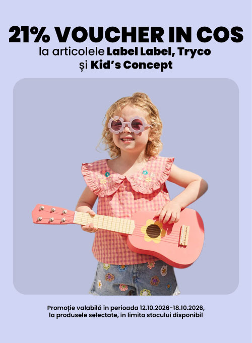 Promotie cu 21% voucher aplicat in cos la Kids Concept, Label Label si Tryco