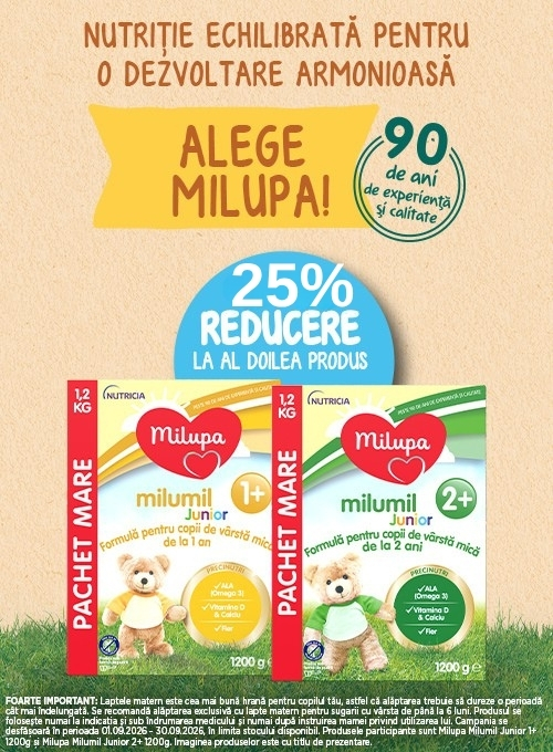 Promotie cu 25% reducere la al doilea produs Milupa