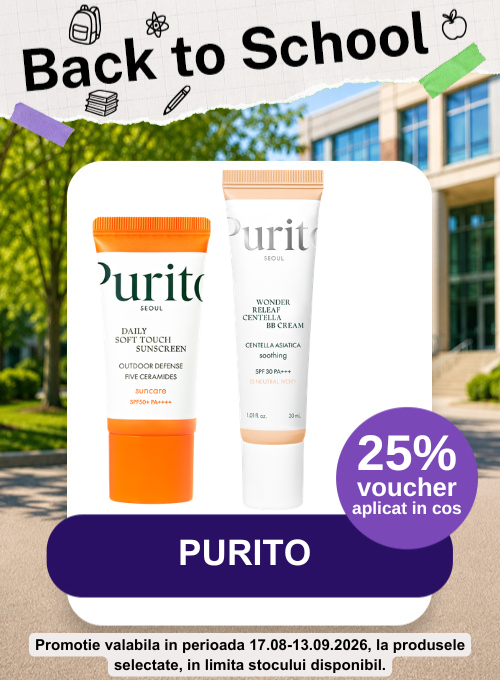 Promotie cu 25% voucher aplicat in cos la Purito - Back To School