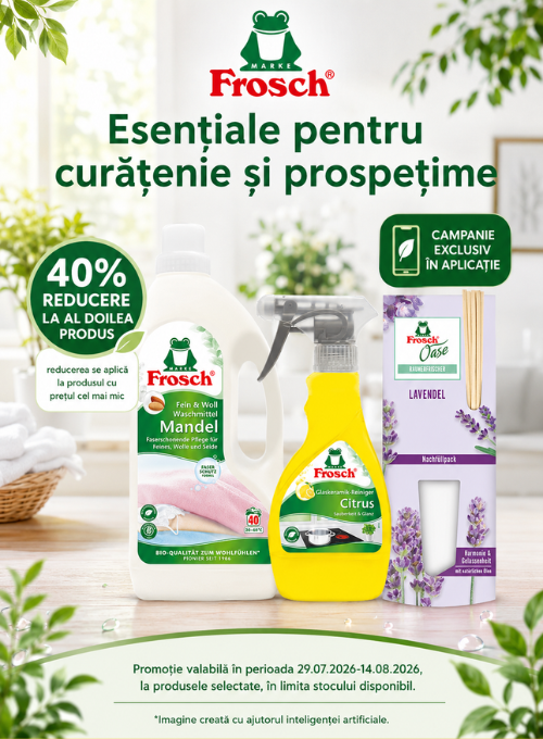 Promotie cu 40% reducere la al doilea produs Frosch Exclusiv in Aplicatie
