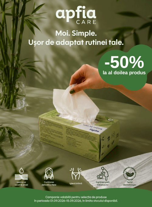 Promotie cu 50% reducere la al doilea produs Apfia Care Servetele Uscate
