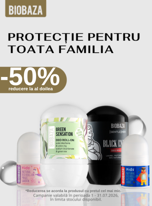 Promotie cu 50% reducere la al doilea produs Biobaza