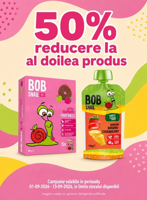 Promotie cu 50% reducere la al doilea produs Bob Snail
