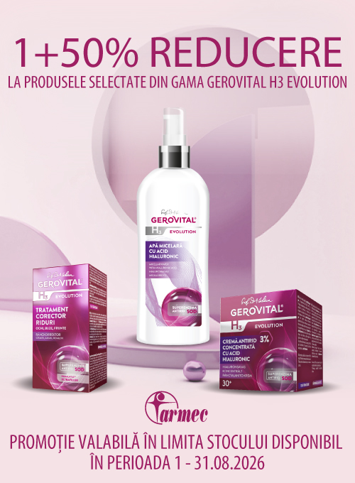 Promotie cu 50% reducere la al doilea produs Gerovital H3 Evolution