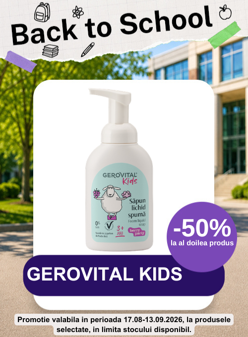 Promotie cu 50% reducere la al doilea produs Gerovital Kids - Back to School