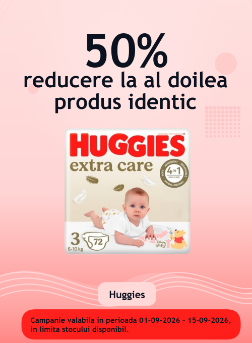 Promotie cu 50% reducere la al doilea produs identic Huggies