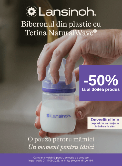 Promotie cu 50% reducere la al doilea produs Lansinoh Biberon cu Tetina S NaturalWave