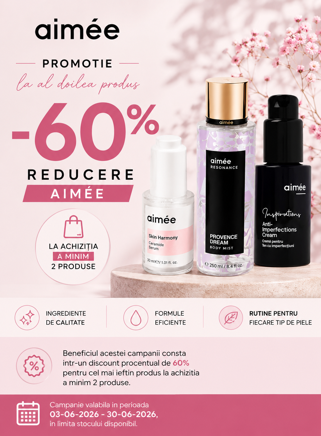 Promotie cu 60% reducere la al doilea produs Aimee