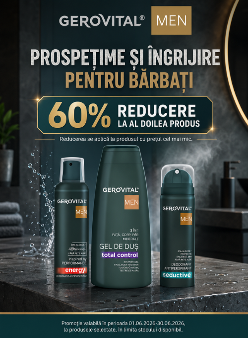 Promotie cu 60% reducere la al doilea produs Gerovital Men