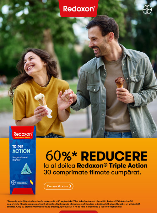 Promotie cu 60% reducere la al doilea produs Redoxon Triple Action