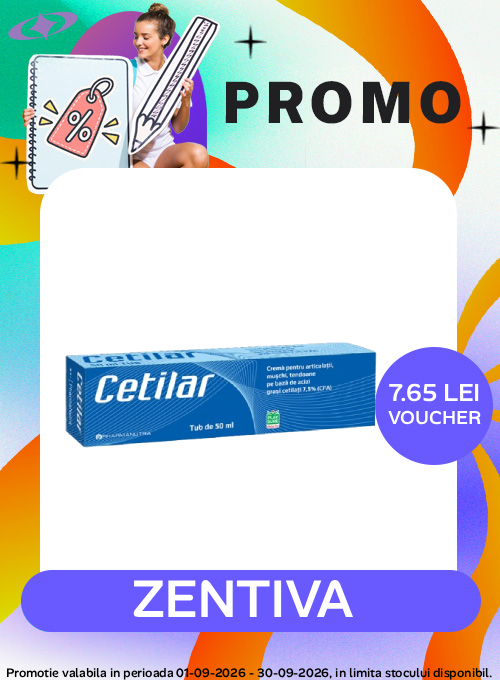 Promotie cu 7.65 lei voucher valoric aplicat in cos la Zentiva