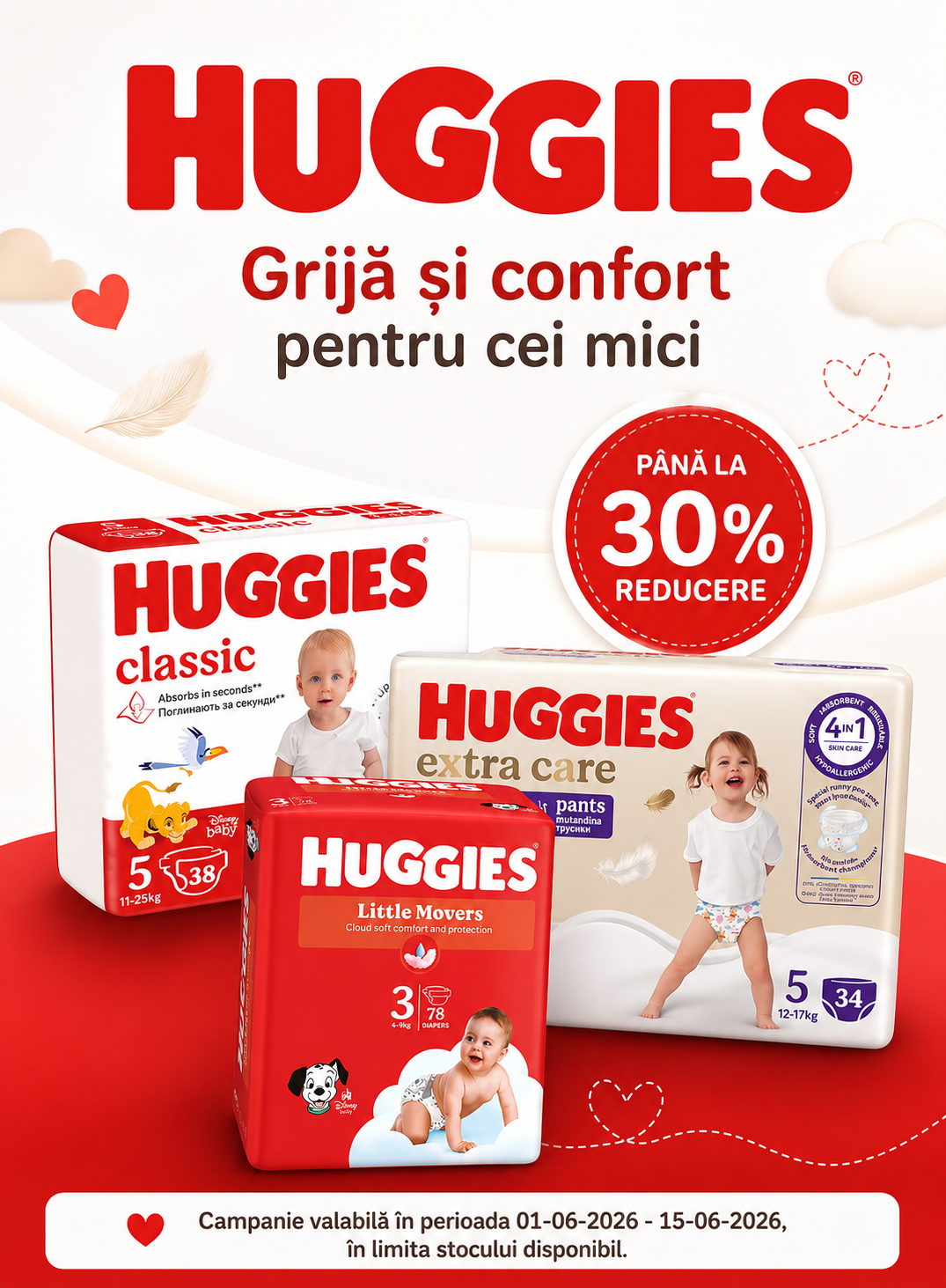 Promotie cu pana la 30% reducere la Huggies