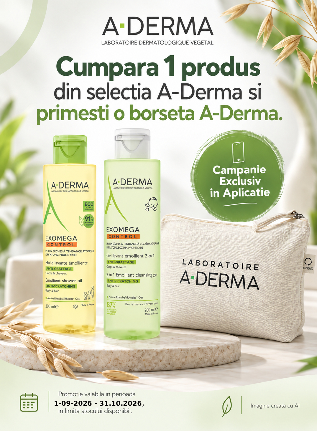 Promotie cu produs promotional Aderma Exclusiv in Aplicatie