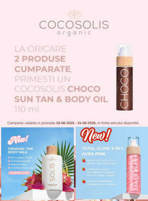 Promotie cu produs promotional Cocosolis Ulei de corp bronzant Choco 110 ml