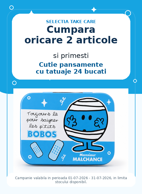 Promotie cu produs promotional Take Care Cutie Pansamente cu tatuaje 24 bucati