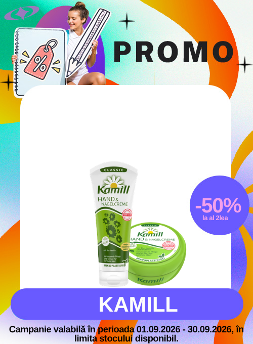 Promotie cu reducere 50% la al doilea produs Kamill