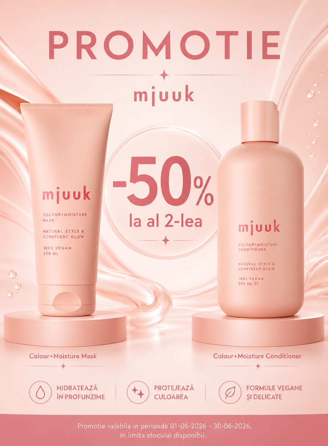 Promotie cu reducere 50% la al doilea produs Mjuuk