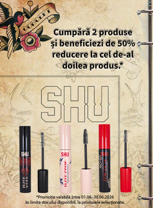 Promotie cu reducere 50% la al doilea produs Shu