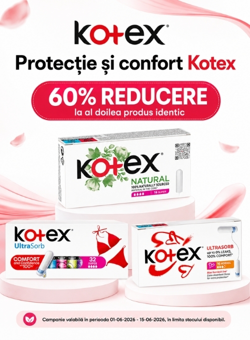 Promotie cu reducere 60% la al doilea produs identic Kotex