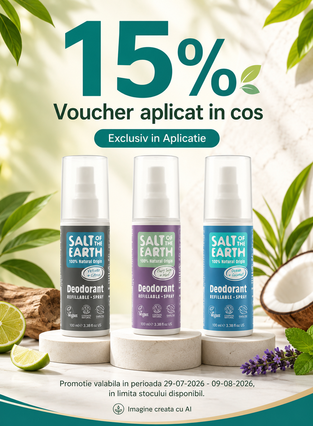 Promotie cu Voucher 15% aplicat in cos la Salt of the Earth Exclusiv in Aplicatie