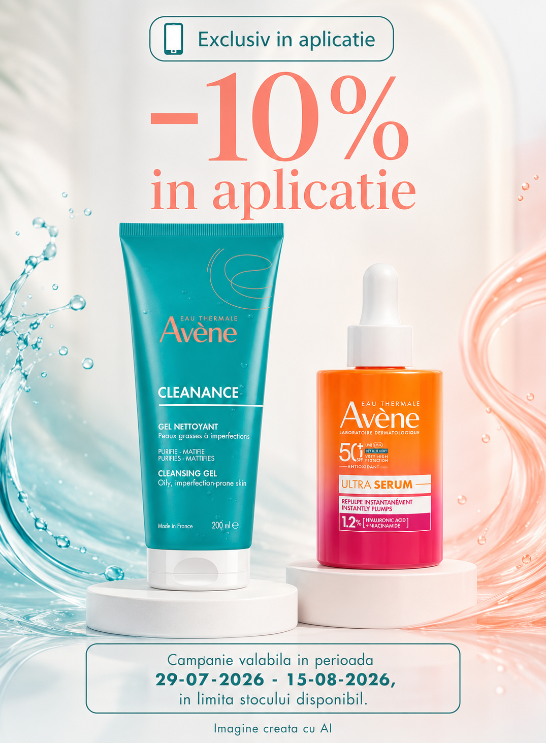 Promotie cu voucher aplicat in cos 10% la Avene Exclusiv in Aplicatie