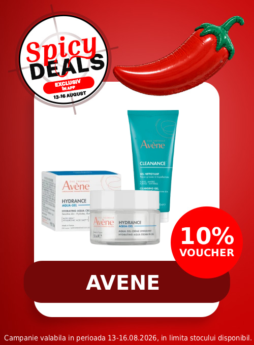 Promotie cu voucher aplicat in cos 10% la Avene - Spicy Deals Exclusiv in Aplicatie