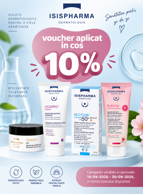 Promotie cu voucher aplicat in cos 10% la Isispharma