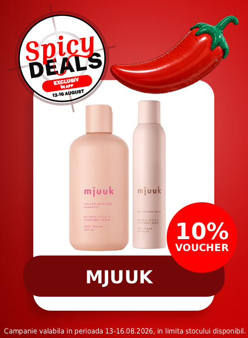 Promotie cu voucher aplicat in cos 10% la Mjuuk - Spicy Deals Exclusiv in Aplicatie