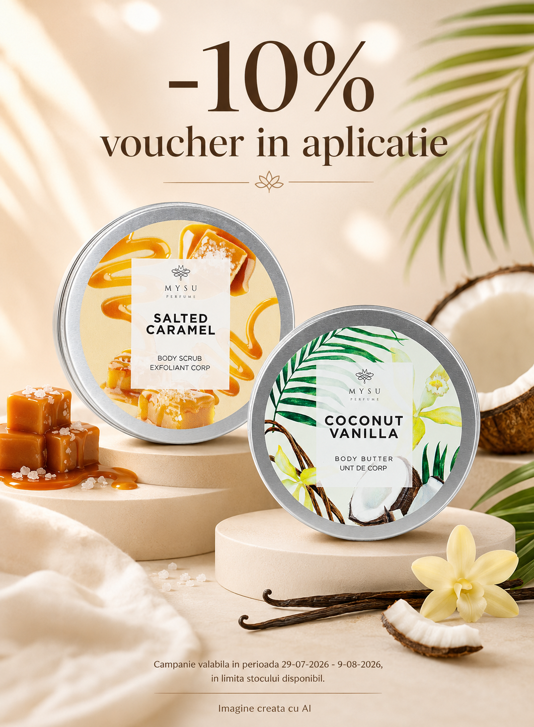 Promotie cu voucher aplicat in cos 10% la Mysu Exclusiv in Aplicatie