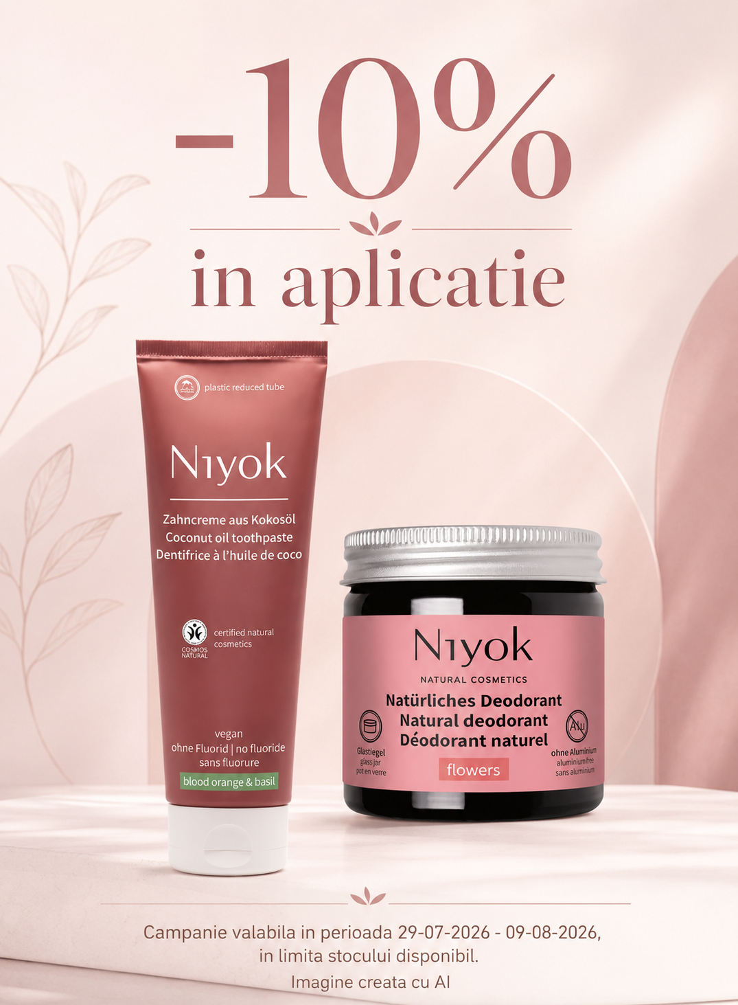 Promotie cu voucher aplicat in cos 10% la Niyok Exclusiv in Aplicatie