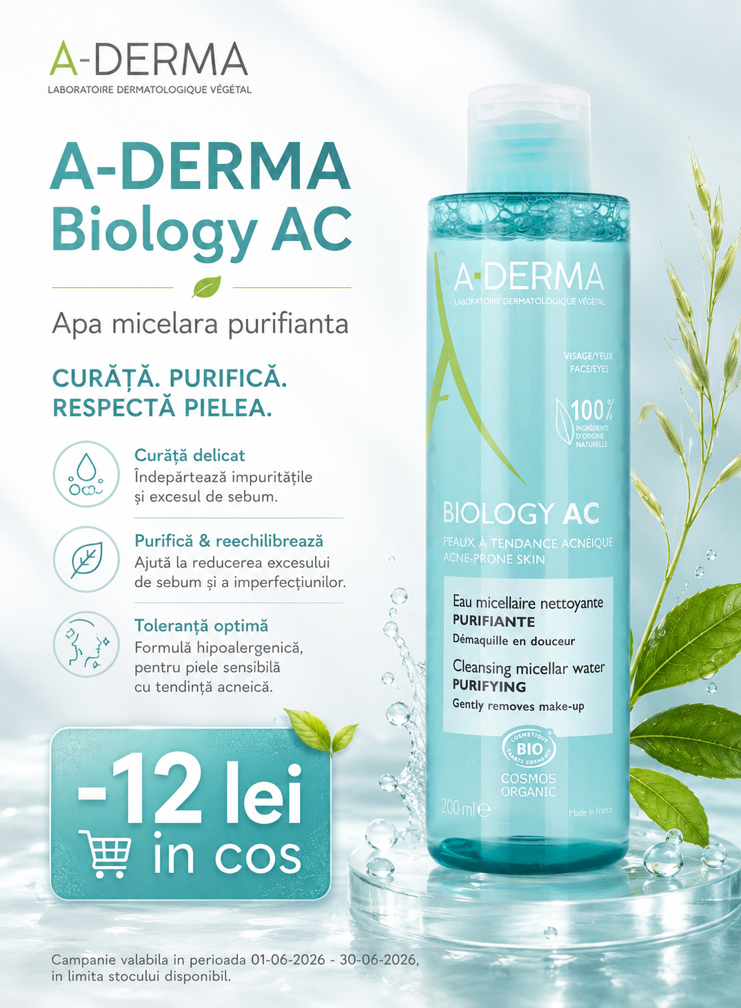 Promotie cu voucher aplicat in cos 12 lei la Aderma