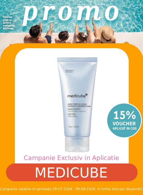 Promotie cu voucher aplicat in cos 15% la Medicube  Exclusiv in Aplicatie