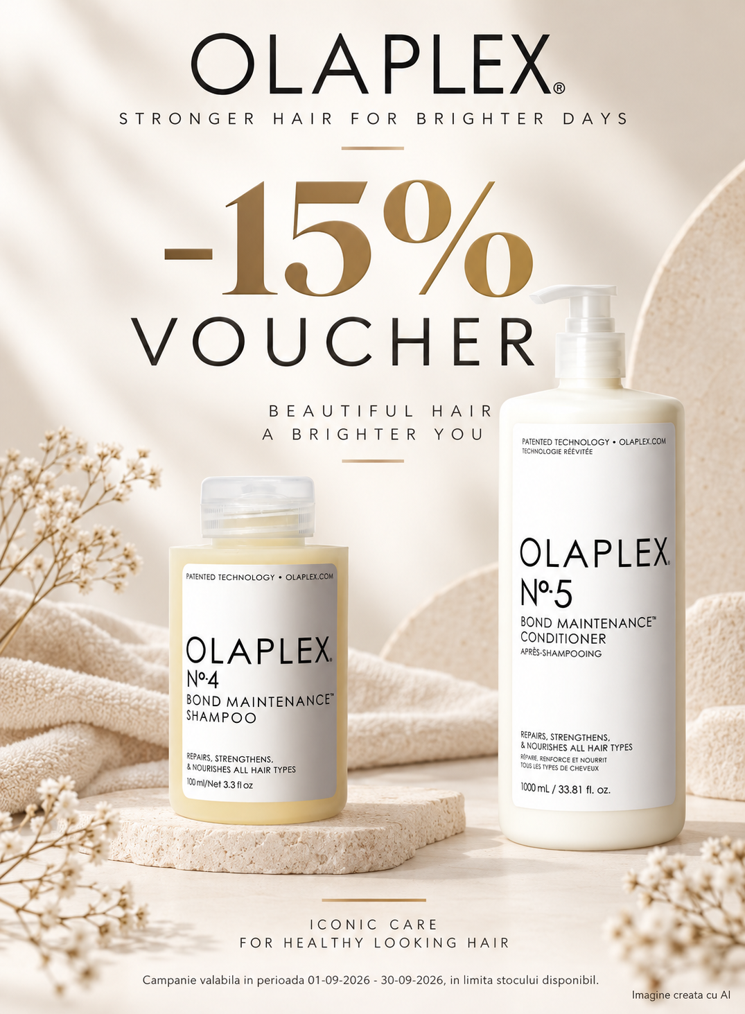 Promotie cu voucher aplicat in cos 15% la Olaplex