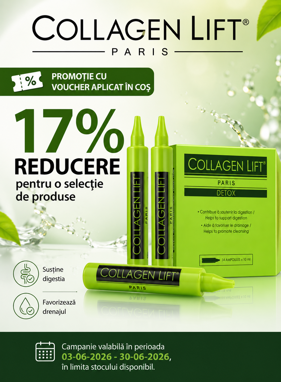Promotie cu voucher aplicat in cos 17% la Collagen Lift