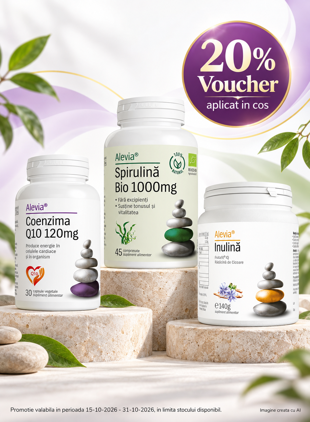 Promotie cu voucher aplicat in cos 20% la Alevia