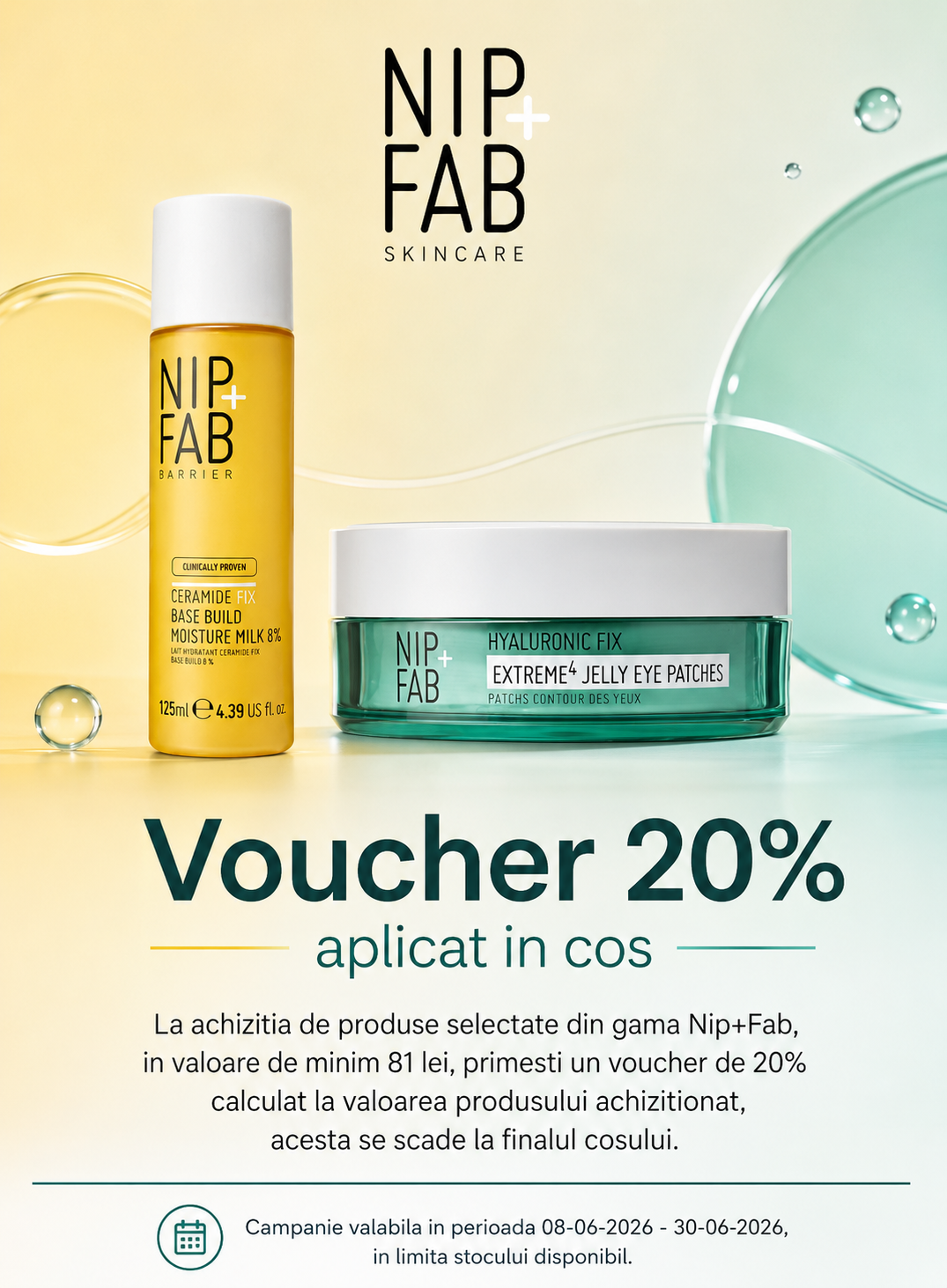 Promotie cu voucher aplicat in cos 20% la Nip+Fab
