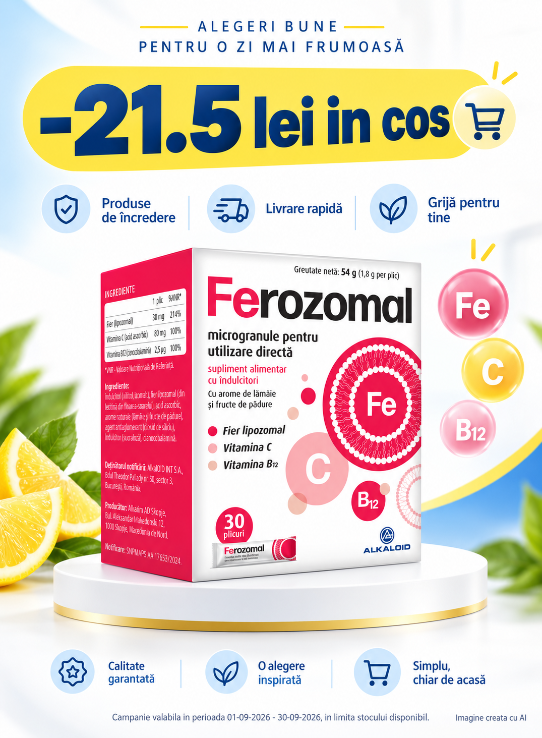 Promotie cu voucher aplicat in cos 21.50 lei la Ferozomal