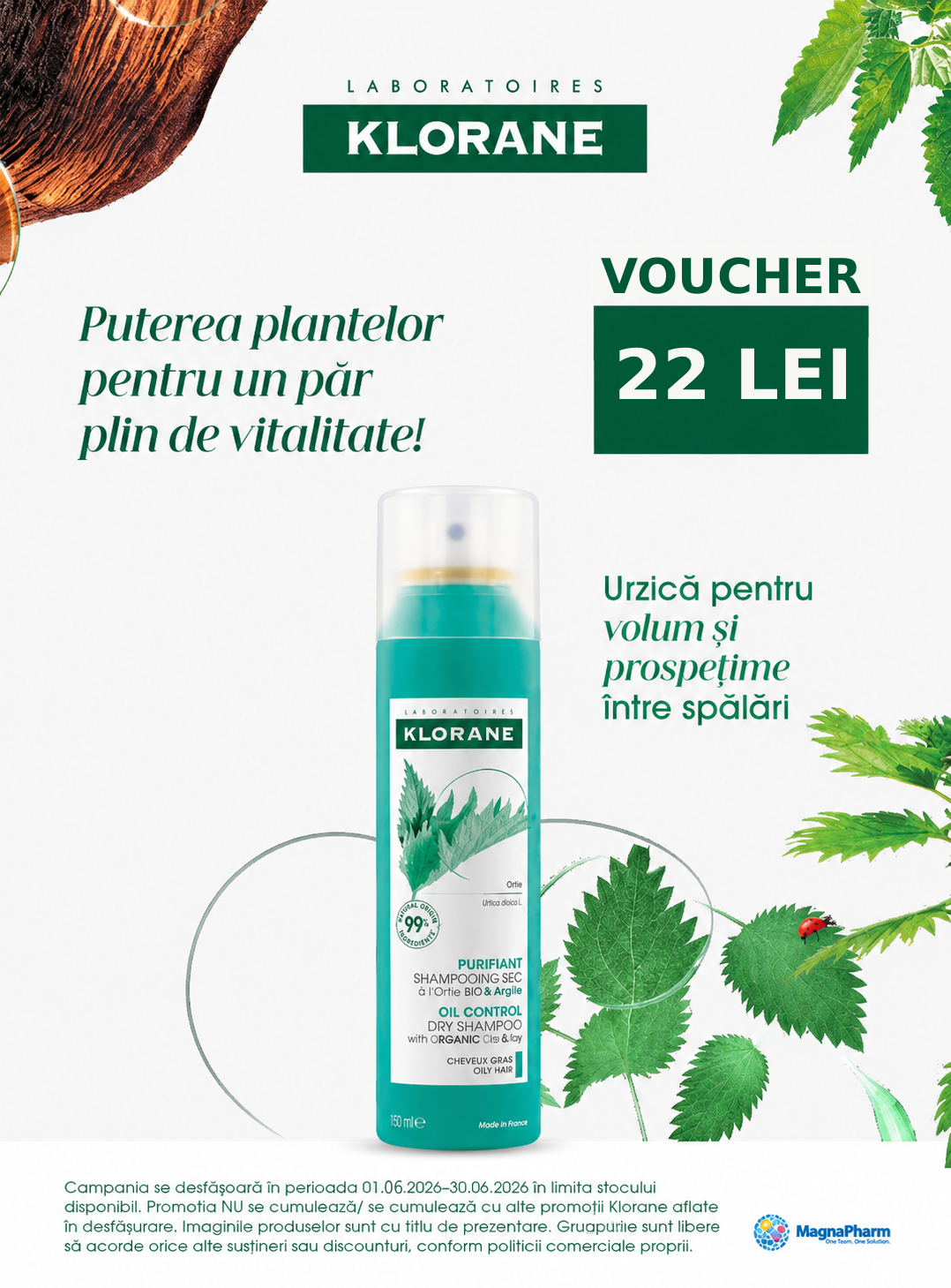 Promotie cu voucher aplicat in cos 22 lei la Klorane